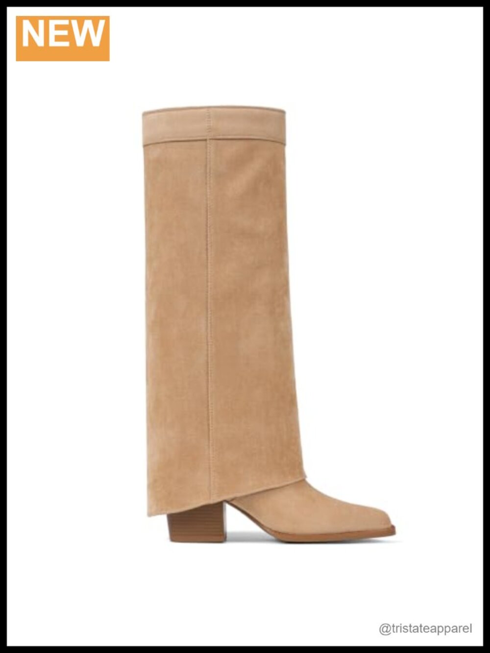 Knee High Boots Women Fold Over Square Toe Chunky Heel Faux Leather